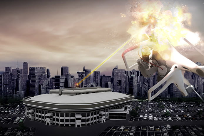 Artist illustration of a drone being defeated by HELWS lead