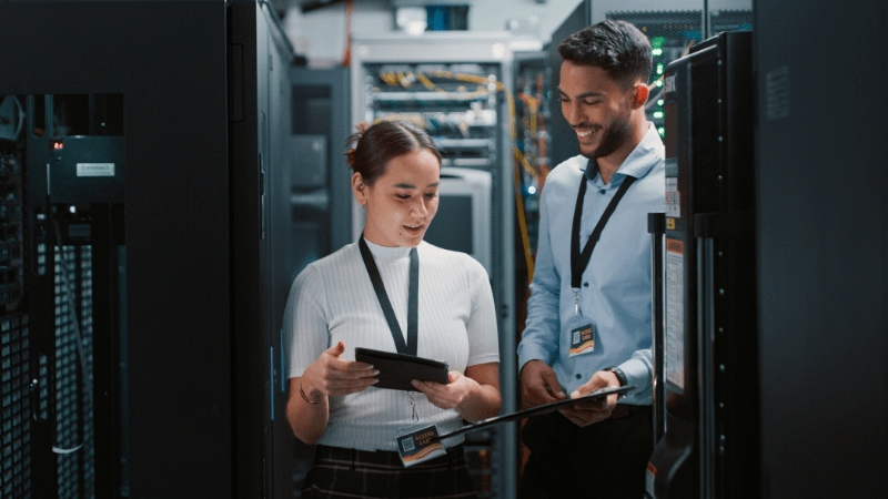 engineers in a data center