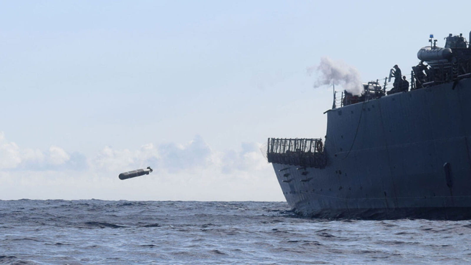 A battleship in the ocean