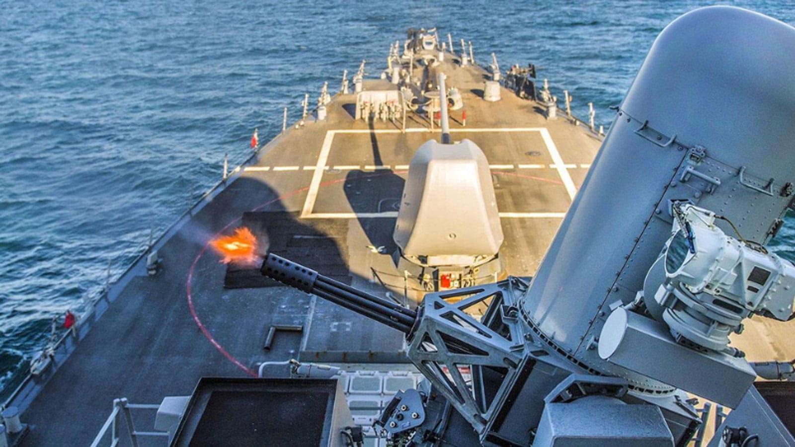 A battleship firing phalanx missile