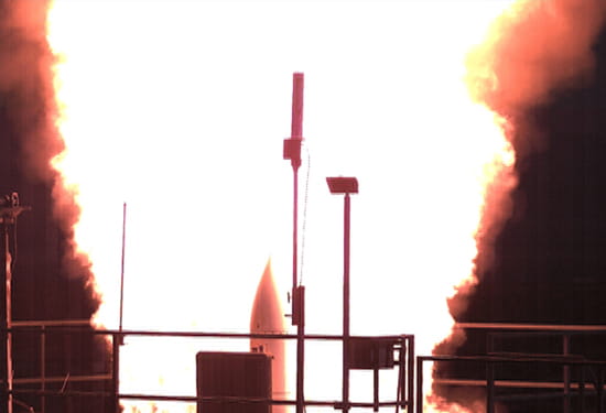 Launched from a U.S. Navy ship, a Raytheon Standard Missile-6 uses AMRAAM seeker technology to take out "over-the-horizon" threats.