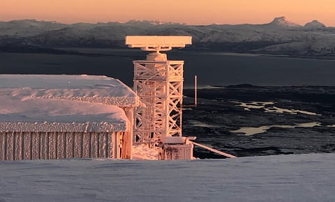 Snow covers the mountain and radar.