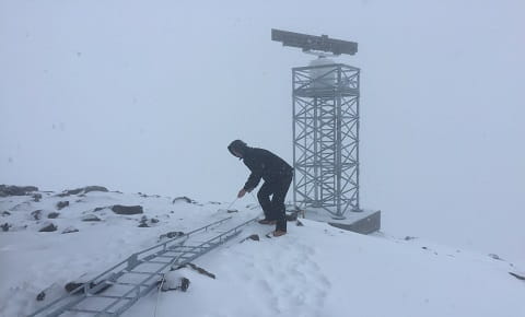 Raytheon UK engineer Mark is seen here carrying out commissioning tests, setting up the MK3 and ensuring the antenna and turning gear are in working order.