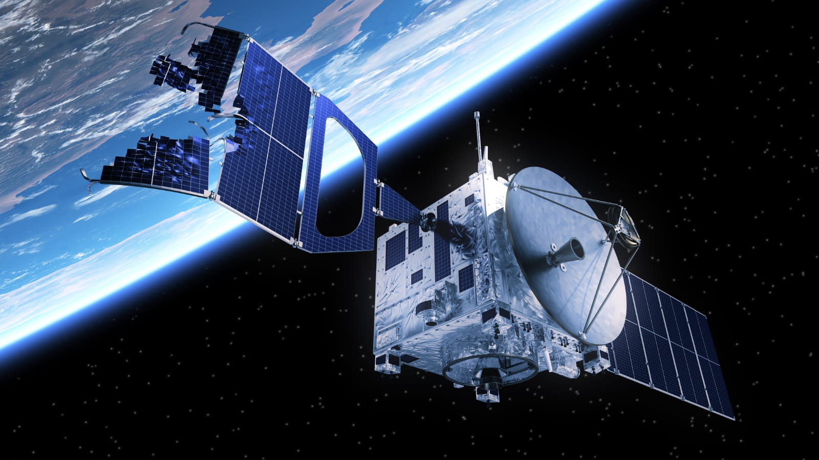 A satellite in low earth orbit with a broken wing