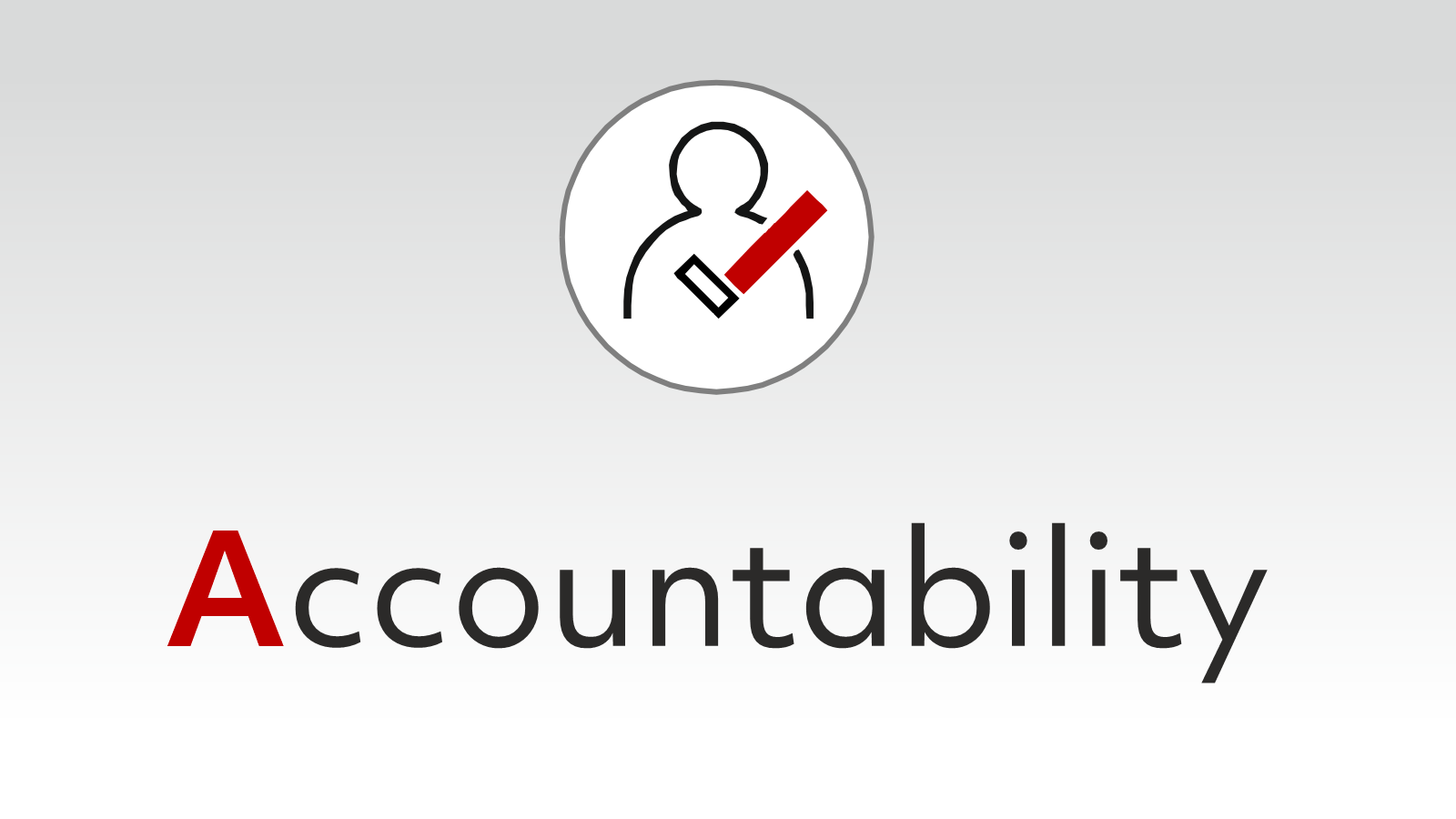 A red tick on the outline of a person above the word 'accountability'