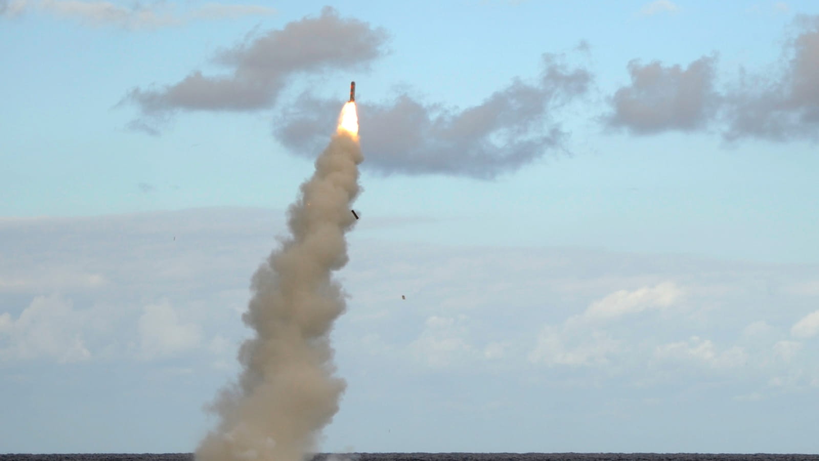 Tomahawk flying into the air from the sea