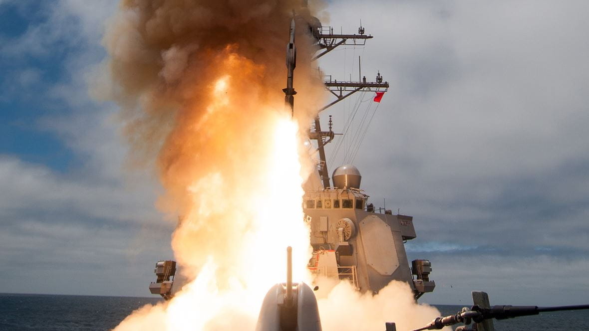 SM2 launch from deck with billowing smoke