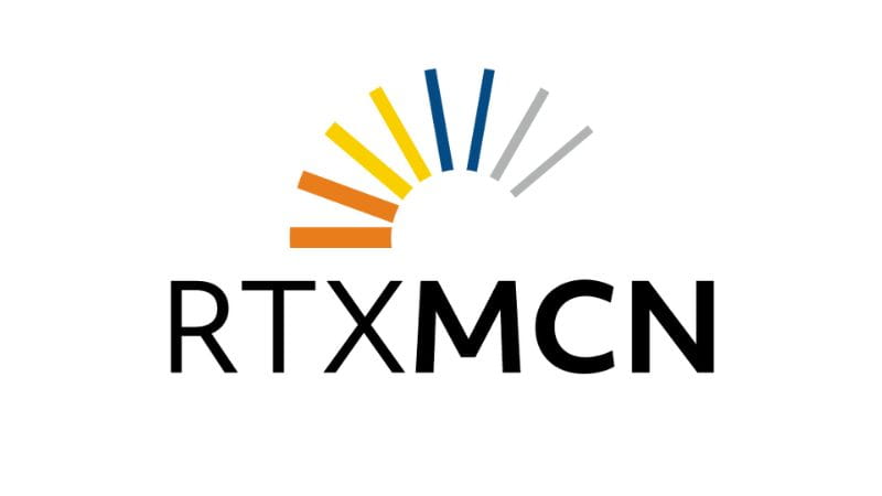 Orange, yellow, blue and grey beam network logo