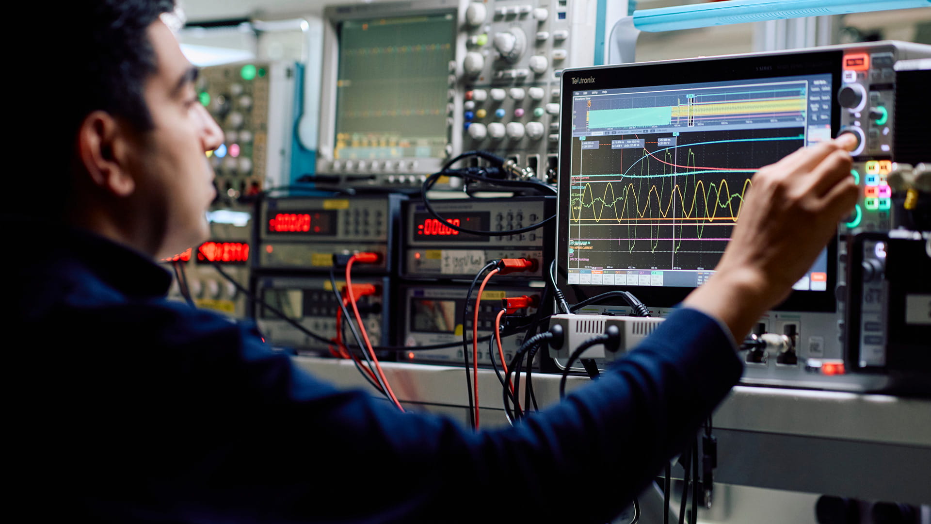 A technician performing diagnostics
