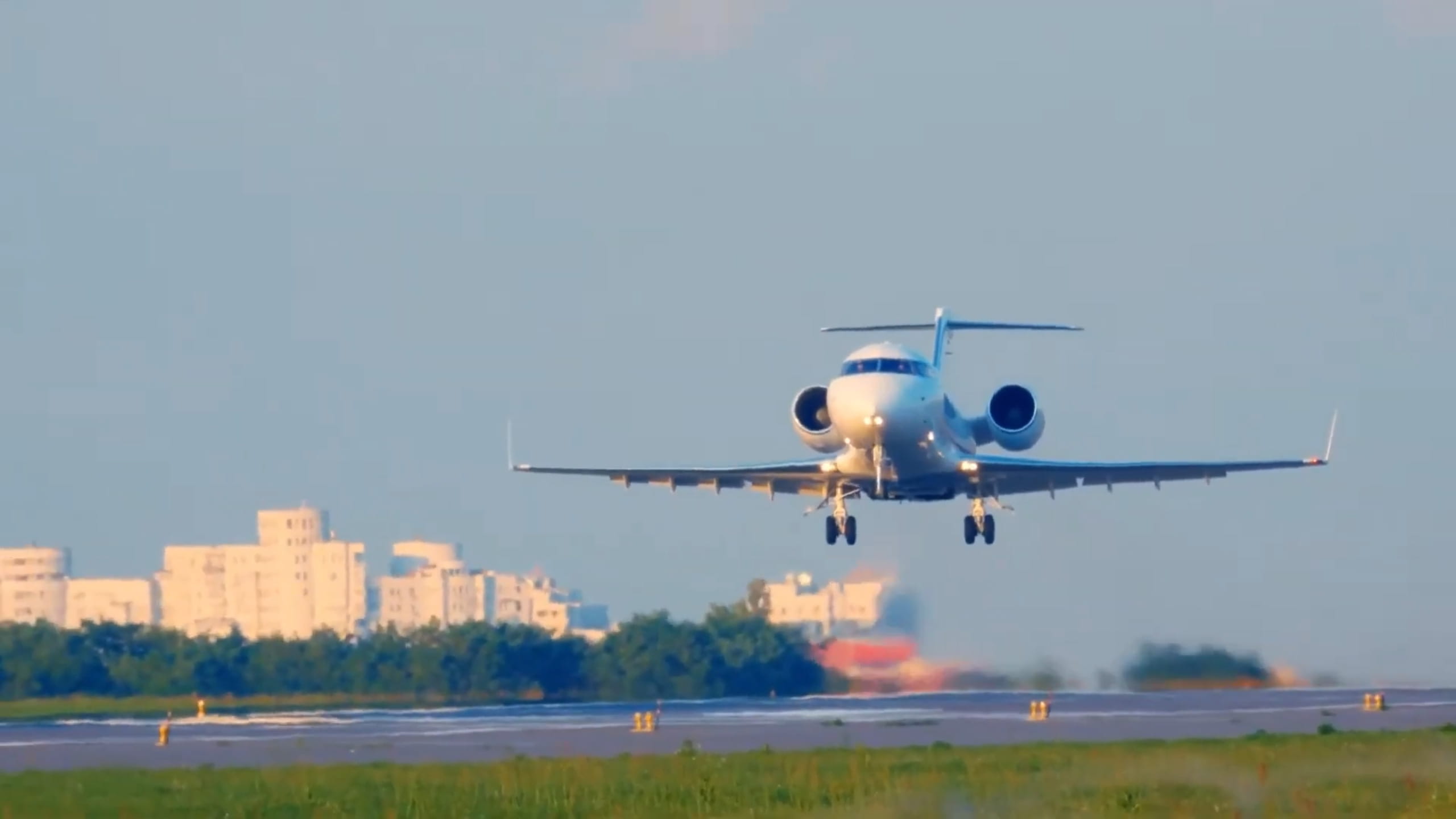 A business jet at takeoff