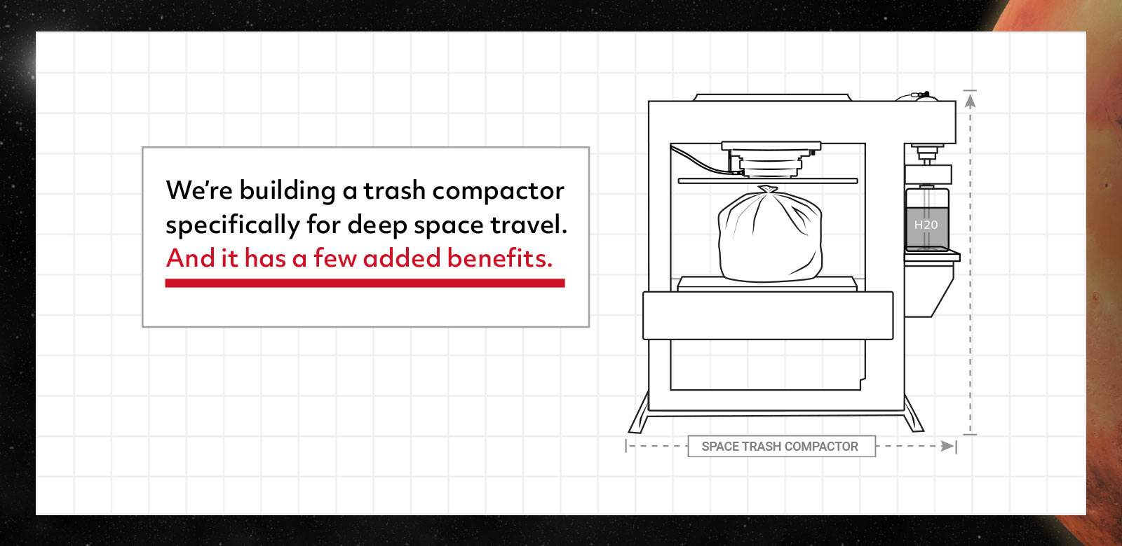 We're building a trash compactor specifically for deep space travel. And it has a few added benefits.