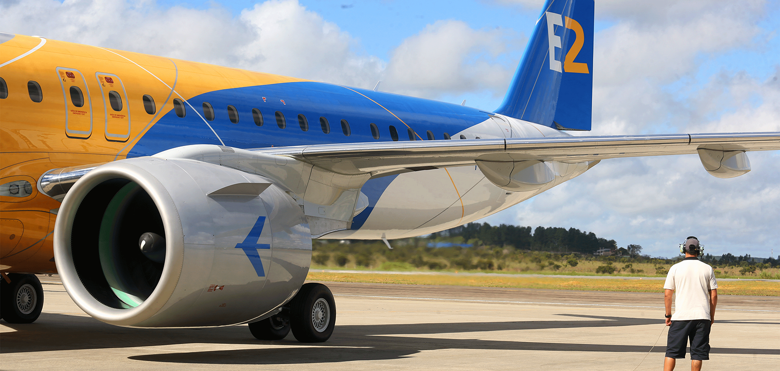 An airplane fitted with the GTF engine sitting on the tarmac