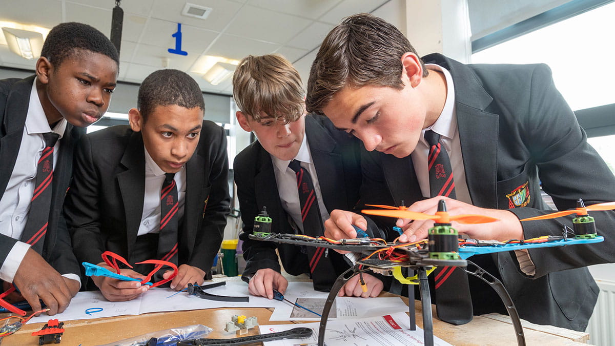 Kids working on quadricopter