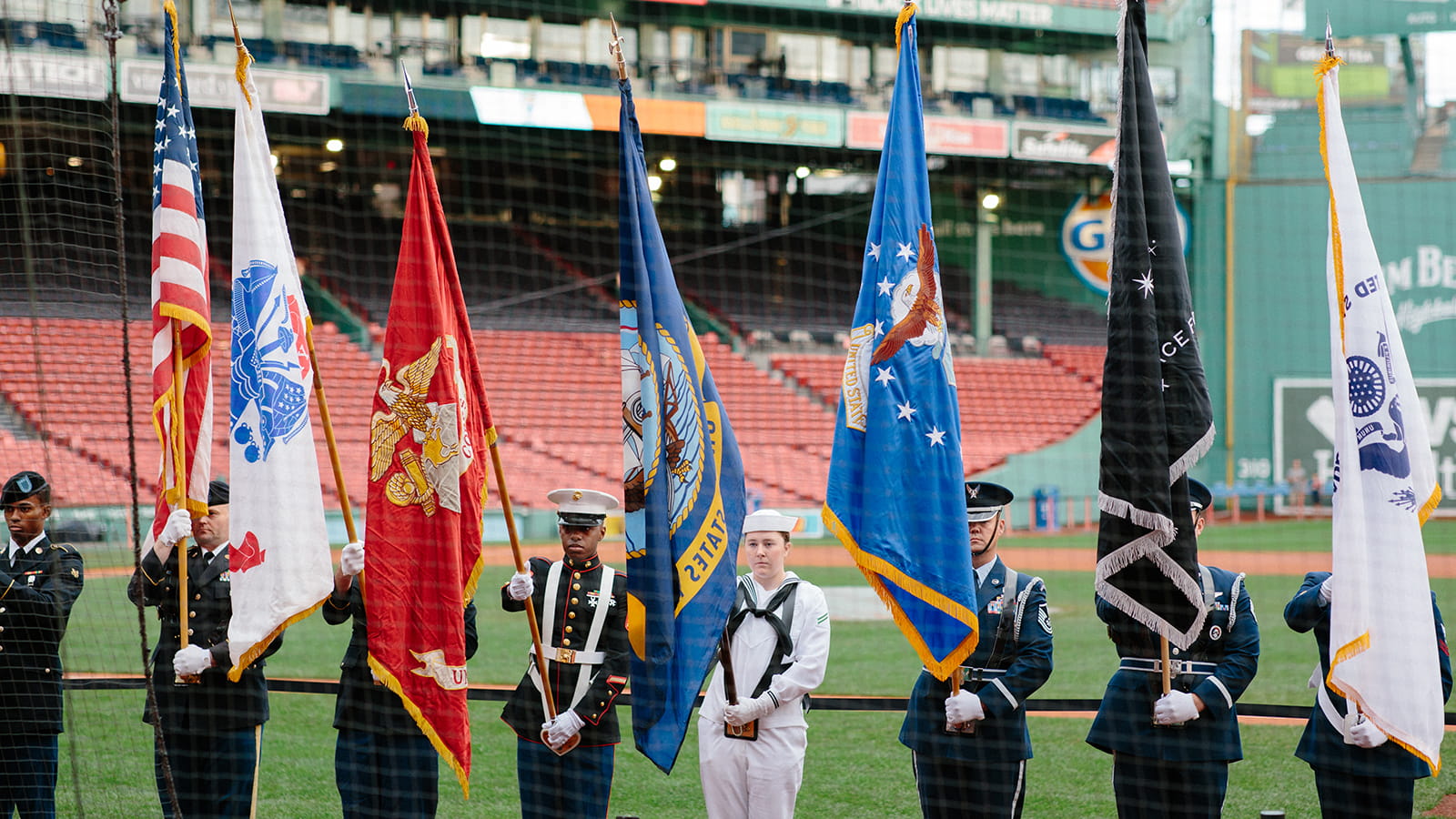 Raytheon Technologies was the presenting sponsor of the 2021 Run to Home Base. The Color Guard in this photo was part of the event’s opening ceremony at Fenway Park, Boston. The money raised through Run to Home Base will fund free care for all veterans and their families who are dealing with the “invisible wounds of war.” (Photo: Courtney Ryan)