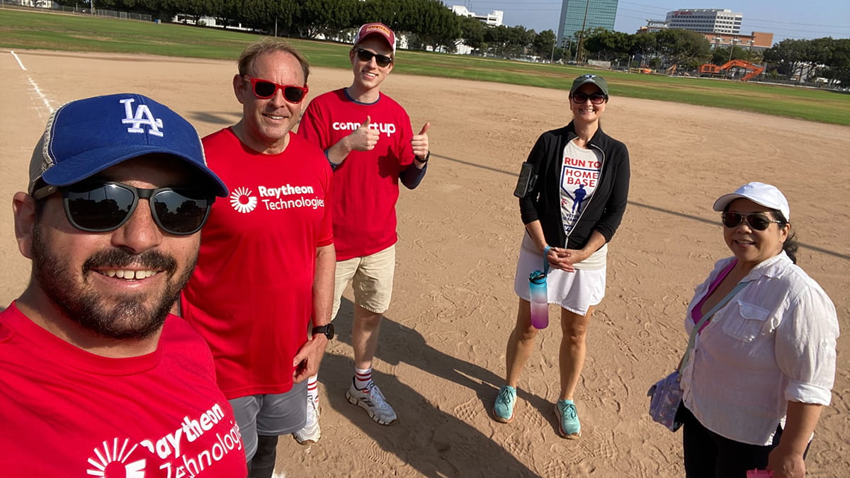 In El Segundo, California, Raytheon Technologies colleagues – Cyrus Weaver, Brent Dias, Adam Kelly, Karlyn Eoff and Edie Ung – teamed up to support the Home Base program through the 2021 run. (Photo: Cyrus Weaver)
