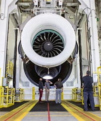 GTF engine in a hanger.