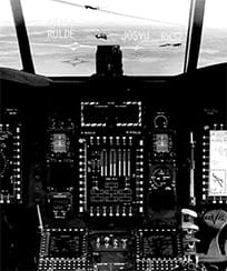 Inside a cockpit, looking at avionics