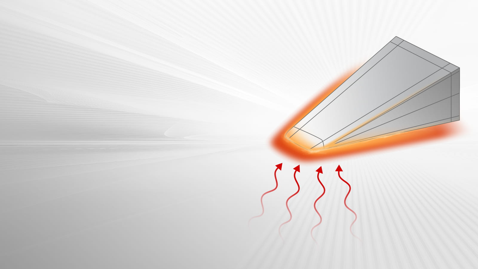 Illustration of a gray wedge-shaped object whose tip is becoming hot and glowing red