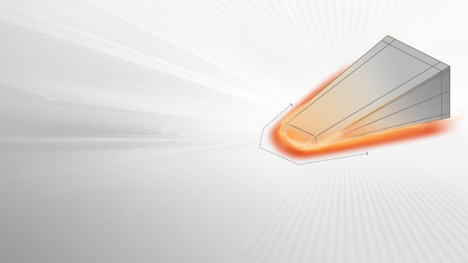 Illustration of a gray wedge-shaped object whose glowing red tip is becoming rounded