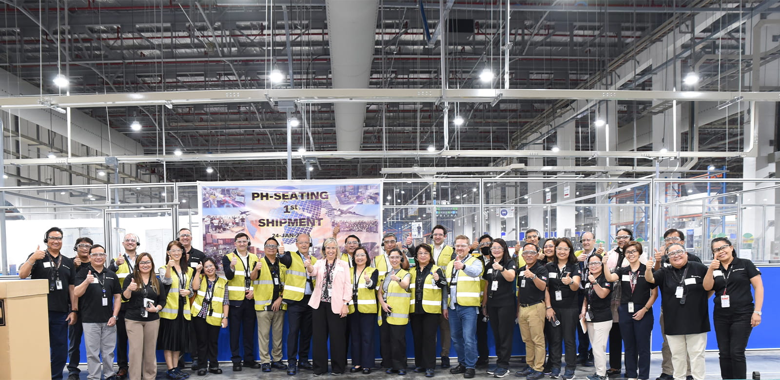 Collins Aerospace’s Tanauan City facility celebrates the first commercial seating shipment to a customer in January 2024