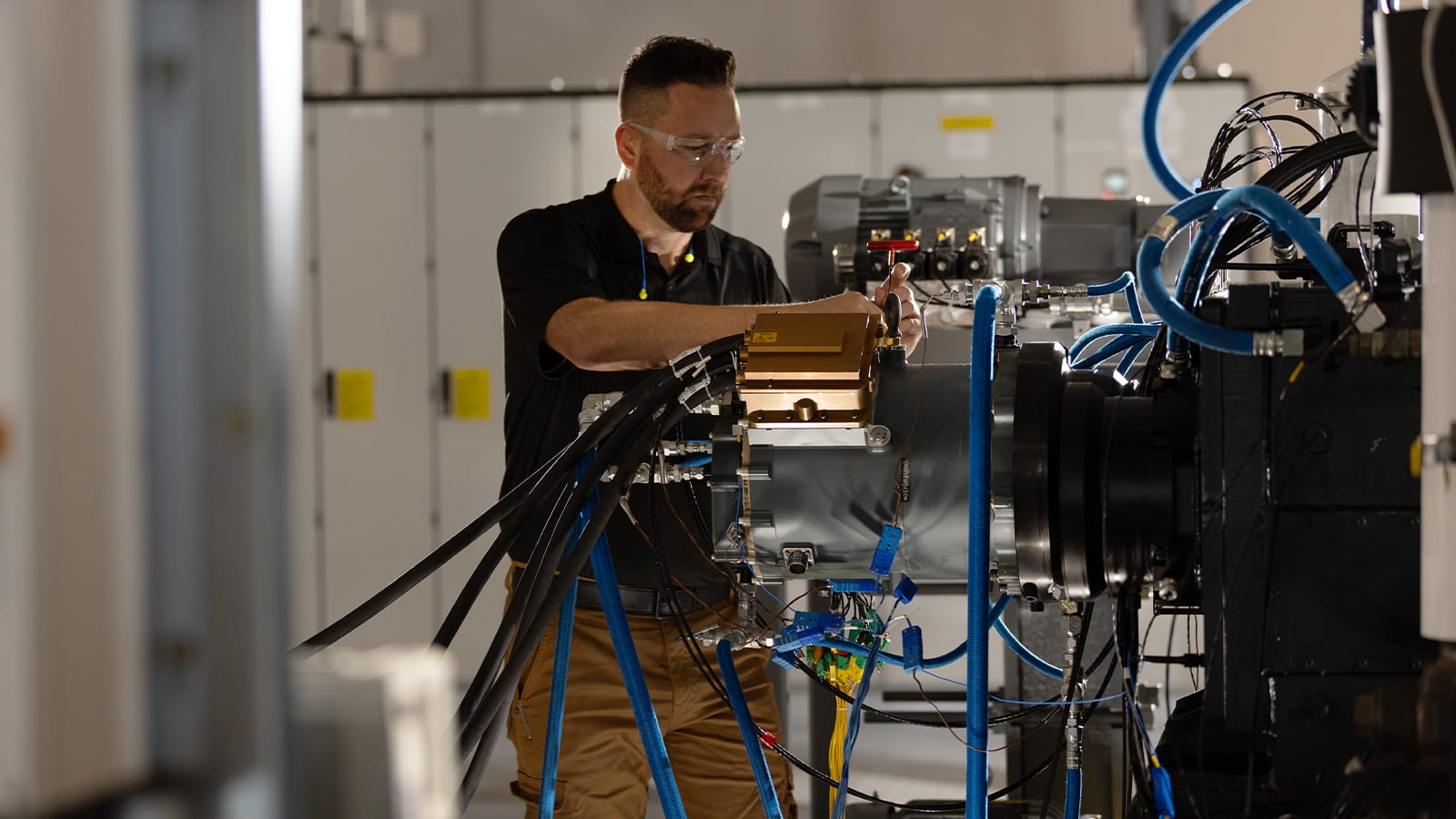 A technician inspecting electrical systems