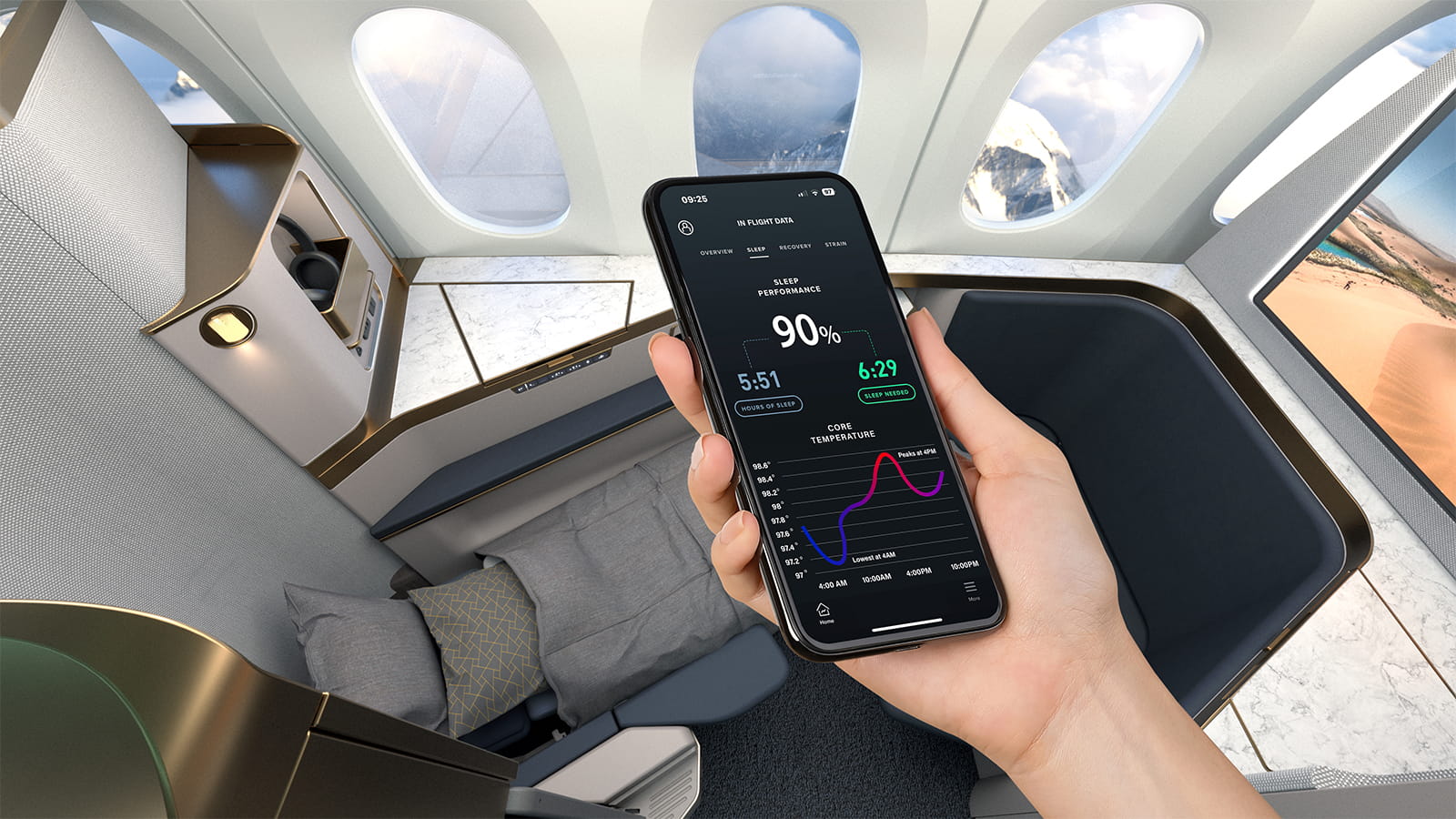 The advanced design and integrated sensor technology within the ARISE™ intelligent comfort system mitigate the primary sleep disturbances during flight – heat regulation, pressure distribution and vibration.