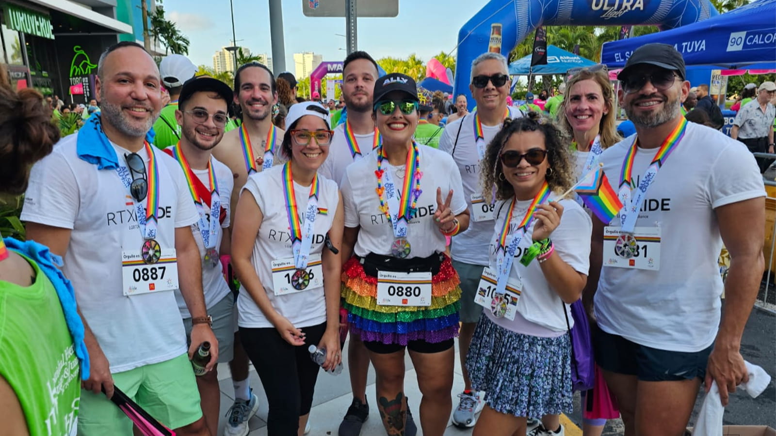Employees at Collins Aerospace and Pratt & Whitney, RTX businesses, in Puerto Rico are shown participating in the 2023 ALL Out 5K held on the island. This year, employees at the Santa Isabel Collins site launched the second RTX PRIDE chapter in Puerto Rico, and the first at Collins. 