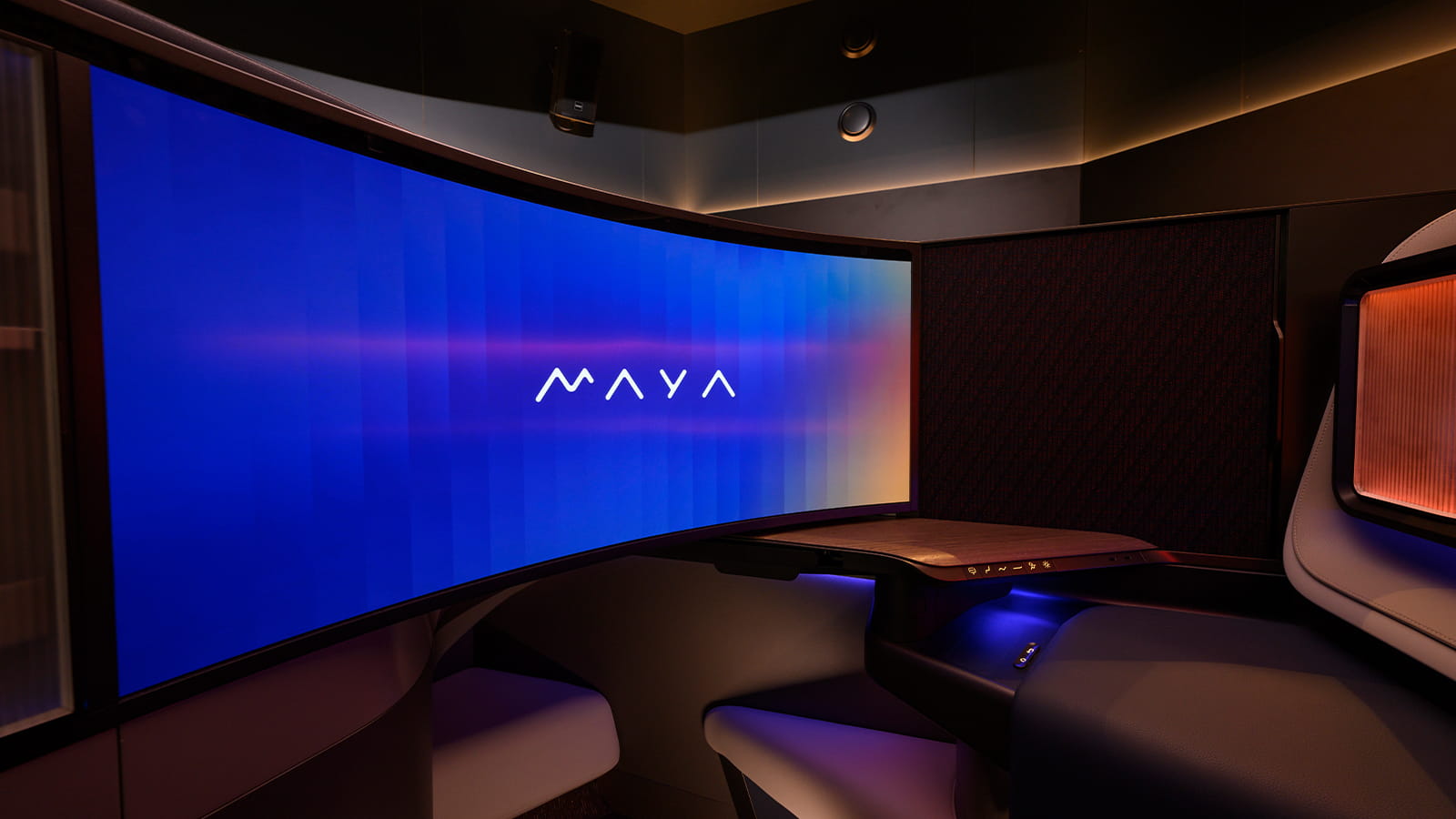 MAYA is a premium concept business class suite that seamlessly integrates an array of innovative physical, digital and intelligent technologies to deliver new dimensions of comfort, customization, accessibility and sustainability to the cabin experience. 