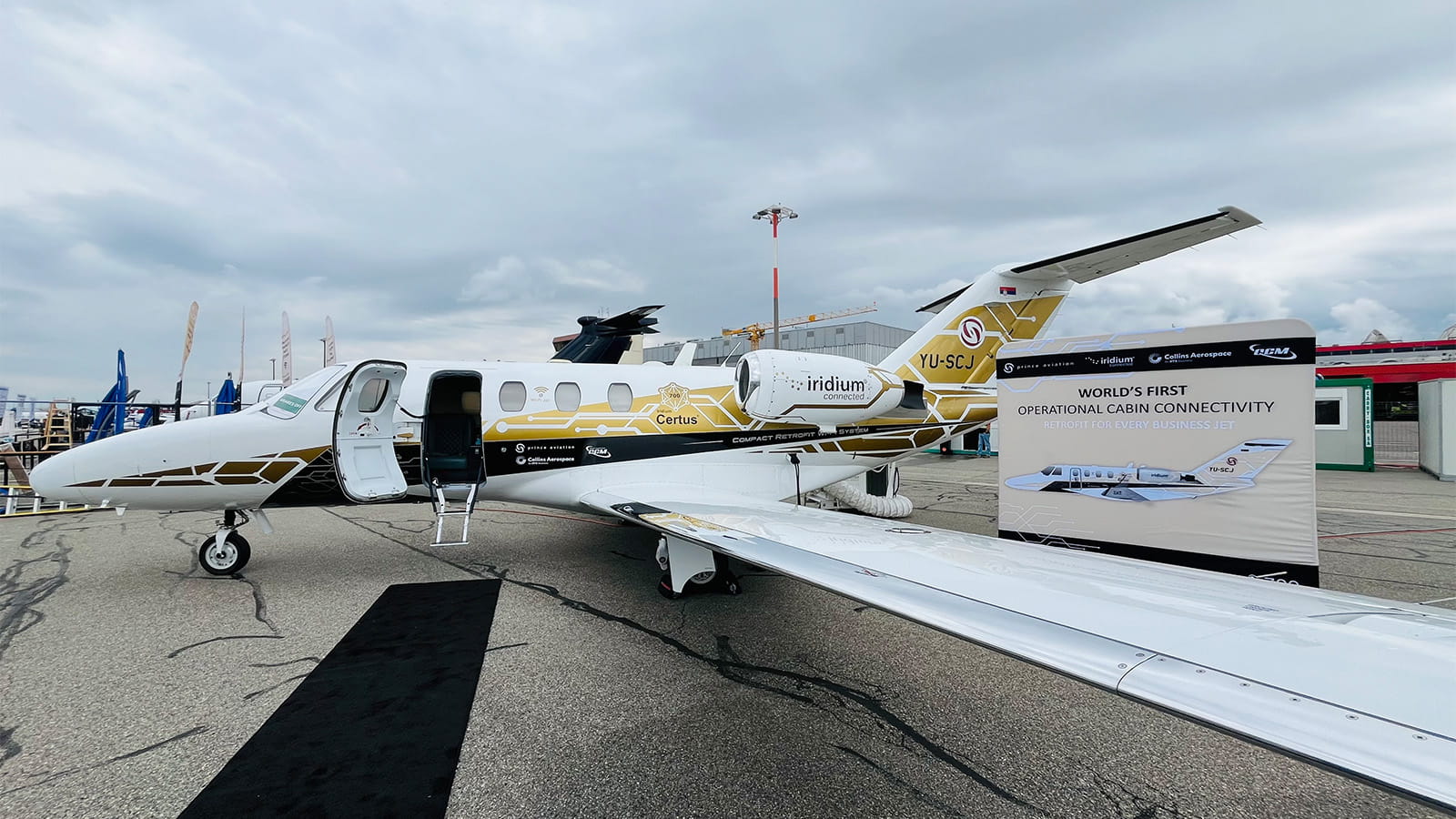 Collins Aerospace completes industry first retrofit of Iridium Certus satellite connectivity onboard a Prince Aviation Cessna 525 Citation Jet.