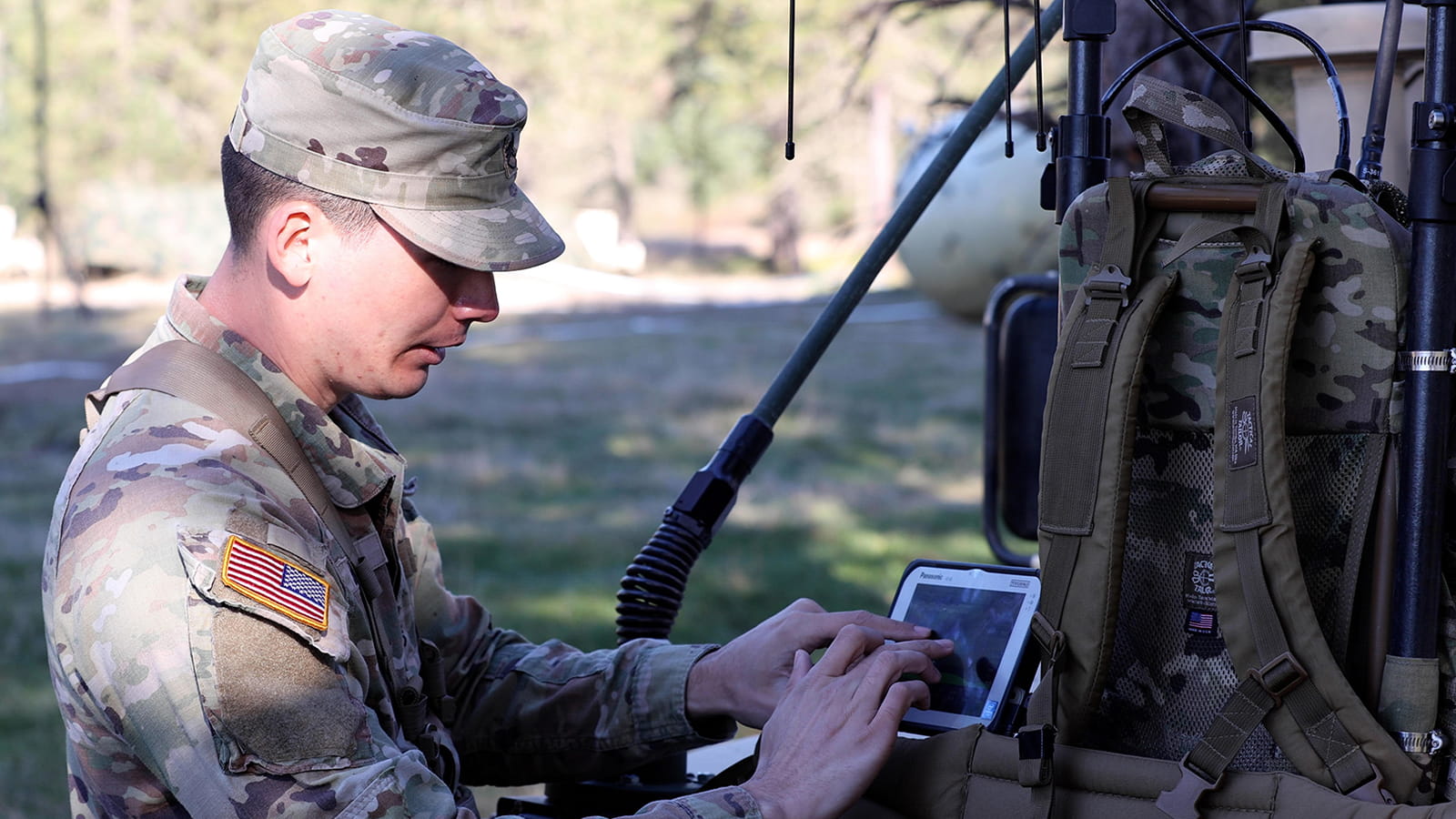 A member of the U.S. Army’s 1st Multi-Domain Task Force participates in the Valiant Shield 2024 exercise that demonstrated the unit could conduct a fires mission from a moving vehicle using a system from Collins Aerospace.