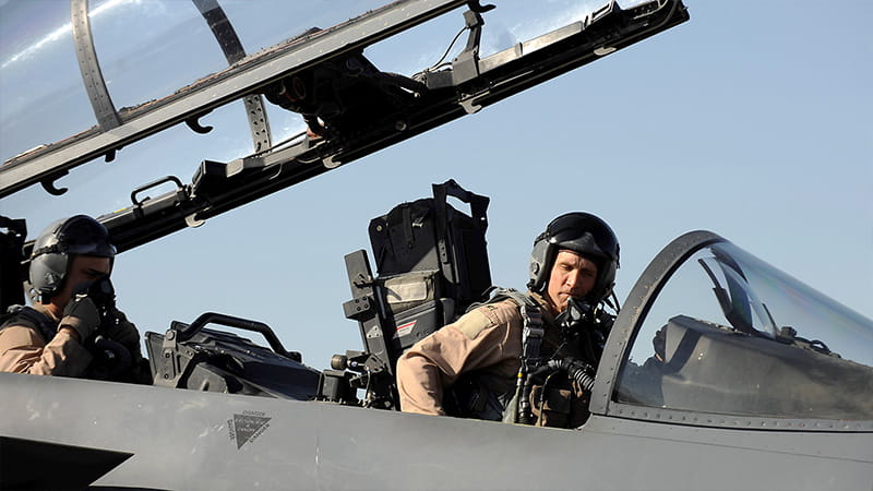 Joe "Grip" Beissner in an F15 cockpit