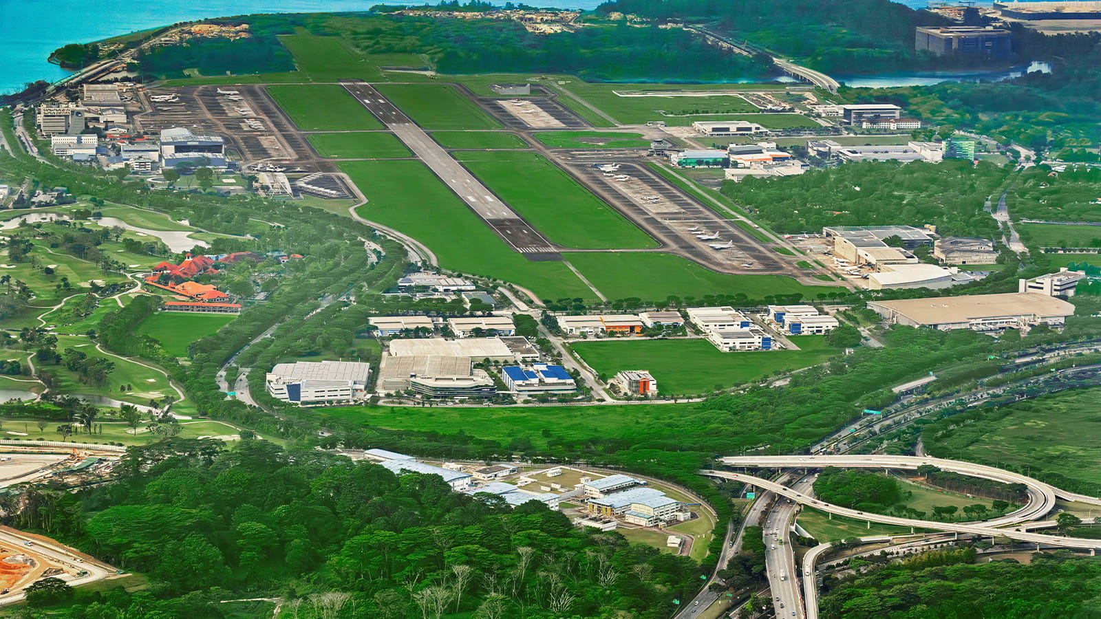 An aerial view of Seletar Aerospace Park, Singapore.