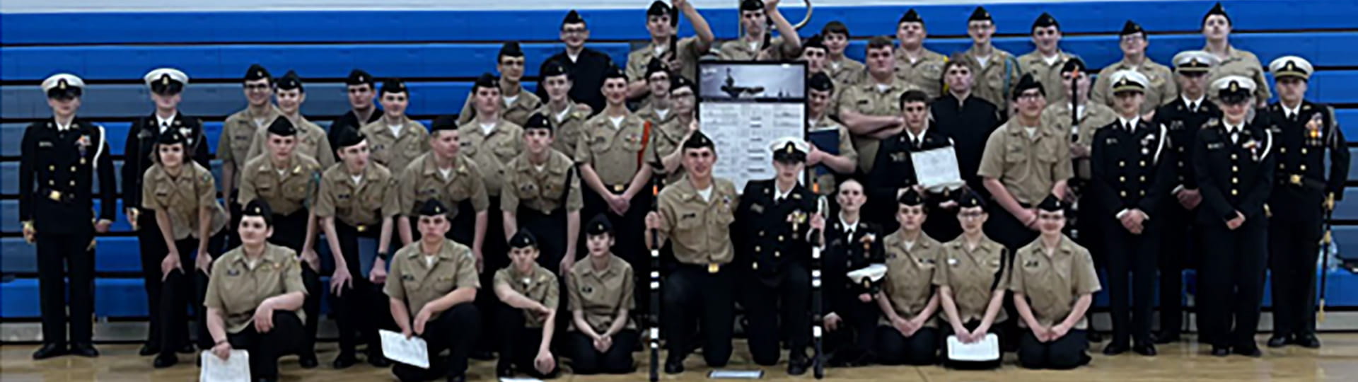 Cadets from the United States Navy's NJROTC pose for a photograph