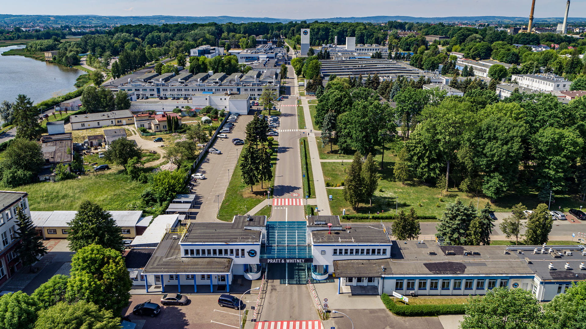 aerial view of teh sprawling P&W facility in Poland