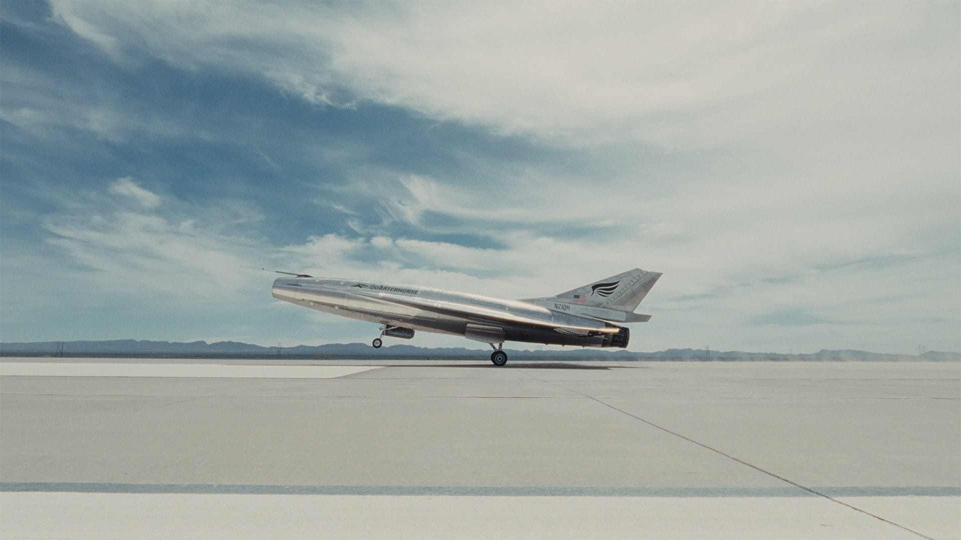 A Hermeus Quarterhorse aircraft taking off