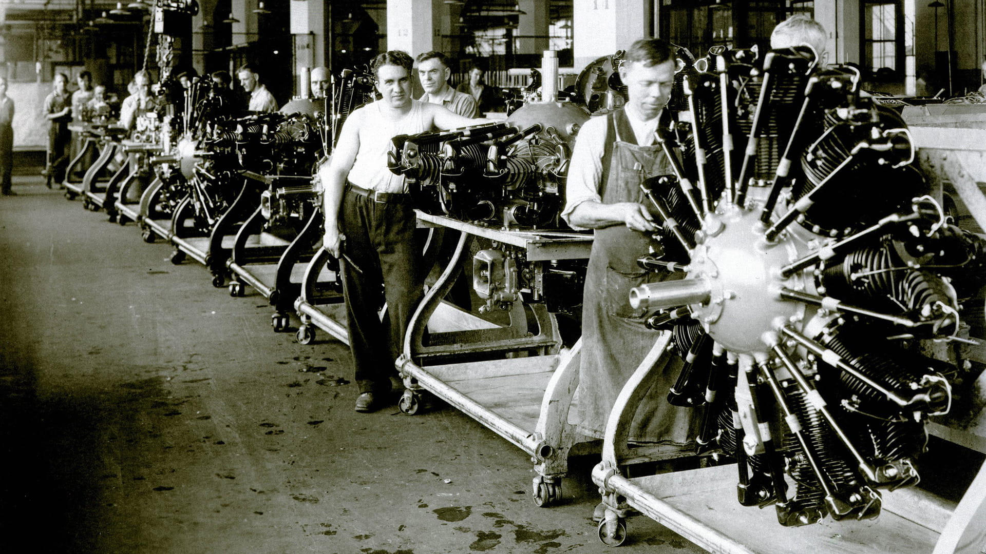 Pratt & Whitney Wasp engines on the original assembly line in Connecticut