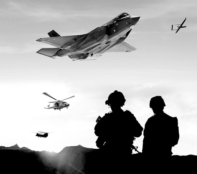 Montage of military silhouettes 