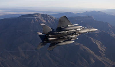 An F-15E carries a StormBreaker® smart weapon during a test exercise near White Sands Missile Range in New Mexico.