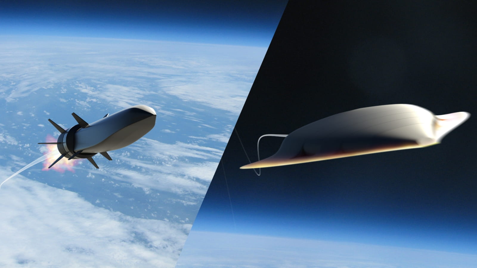 An artist's rendering of hypersonic missiles flying through space. 
