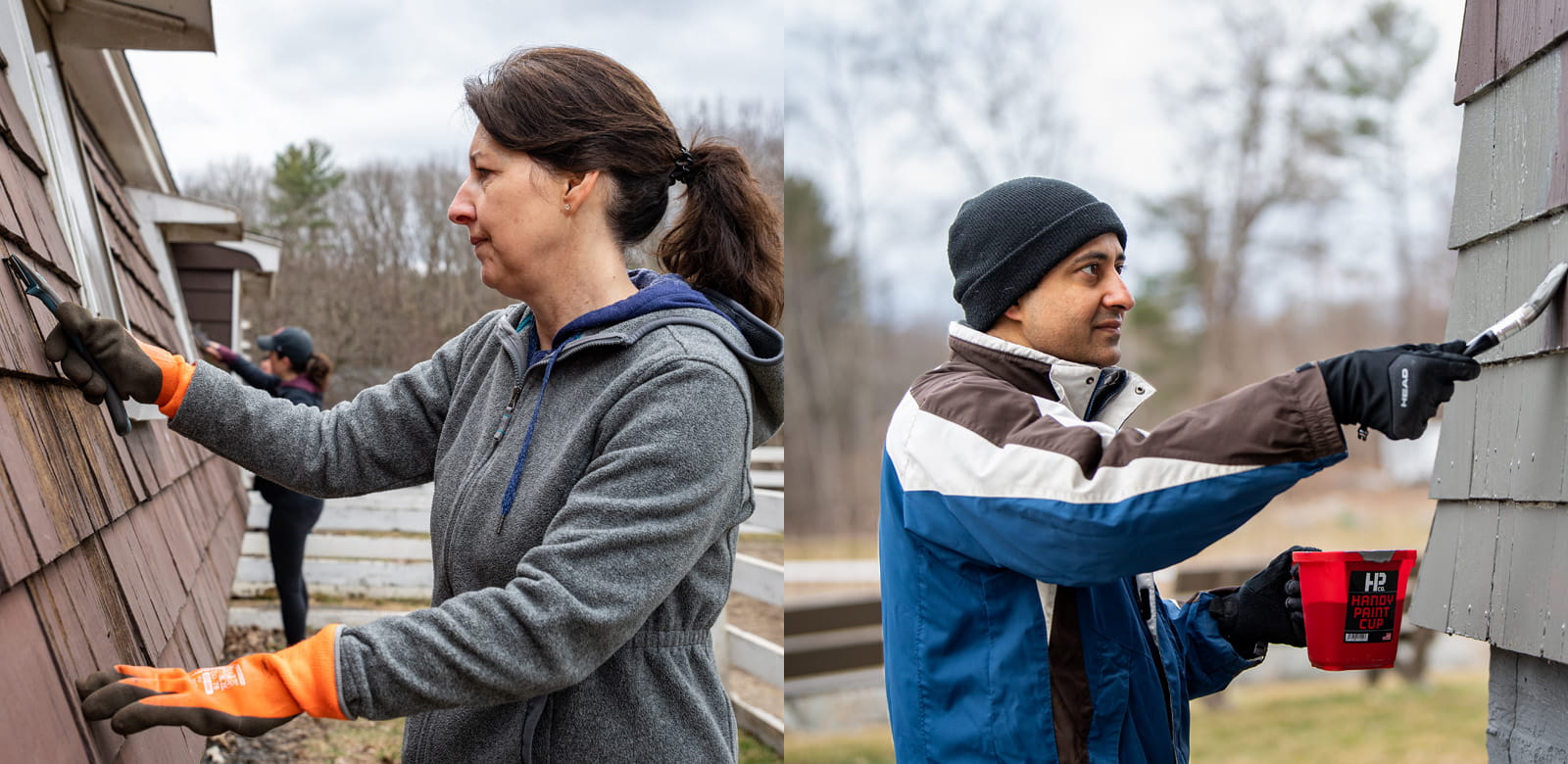 Raytheon employees volunteering at Ironstone Farm.