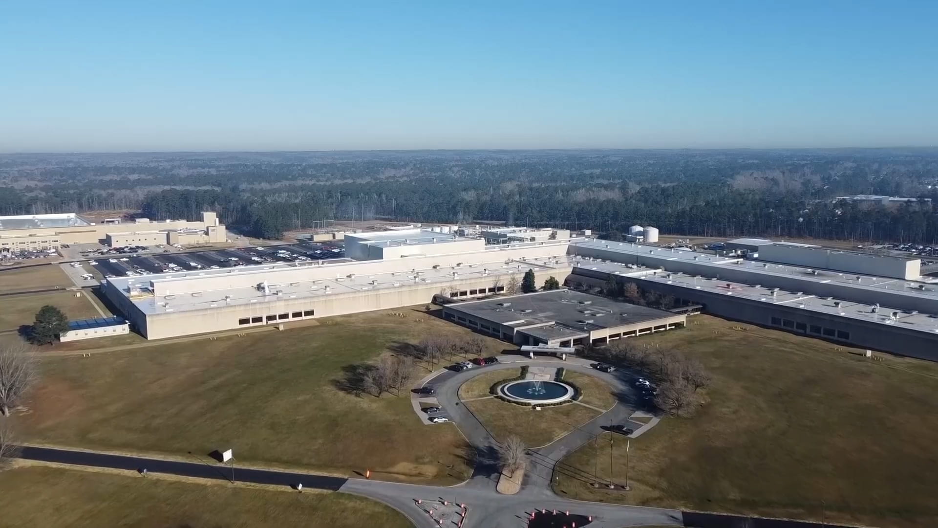 An aerial view of a manufacturing facility