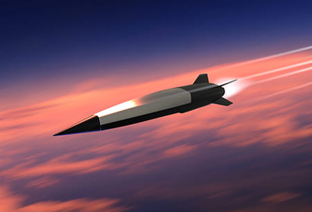 A computer generated rendering of a missile