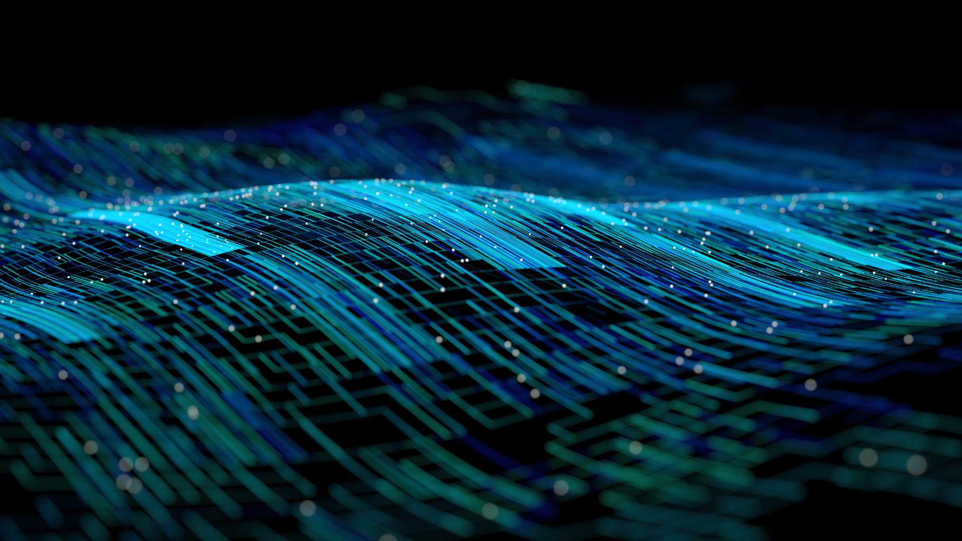 Green and light blue algorithms on a black backdrop