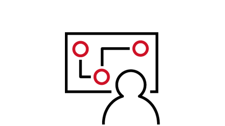 graphic icon person looking at a formula on a board