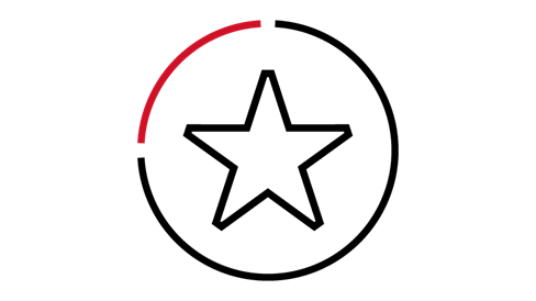 Icon of a black and red circle with a black star in the center.