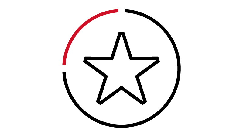 Icon of a black and red circle with a black star in the center.