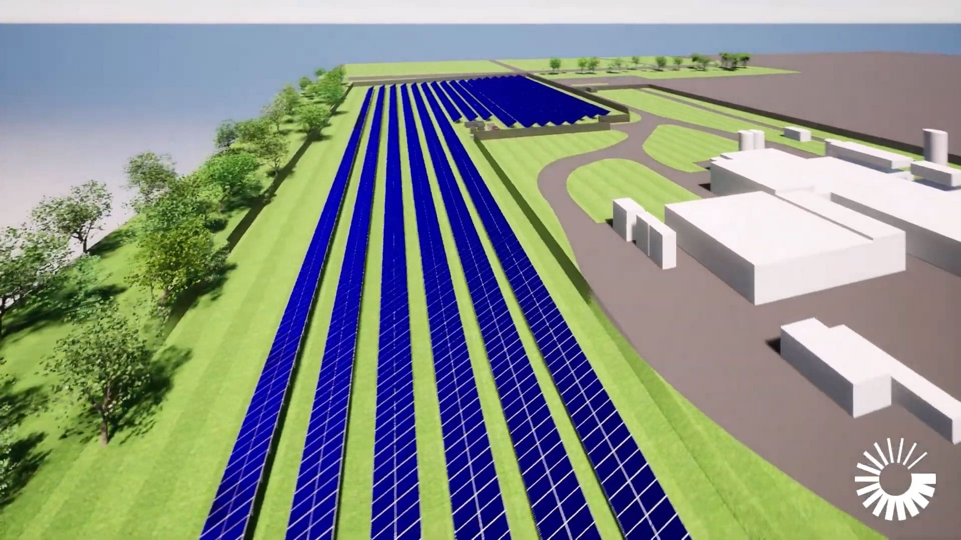 Computer generated illustration of a solar farm to be installed at Collins Aerospace's Rockford, Ill. facility