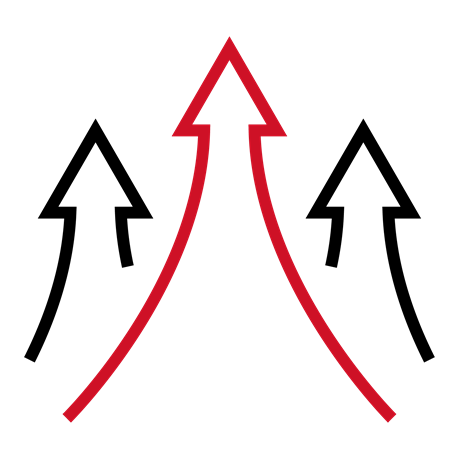 A large red arrow in between two smaller black arrows demonstrating continuous improvement.