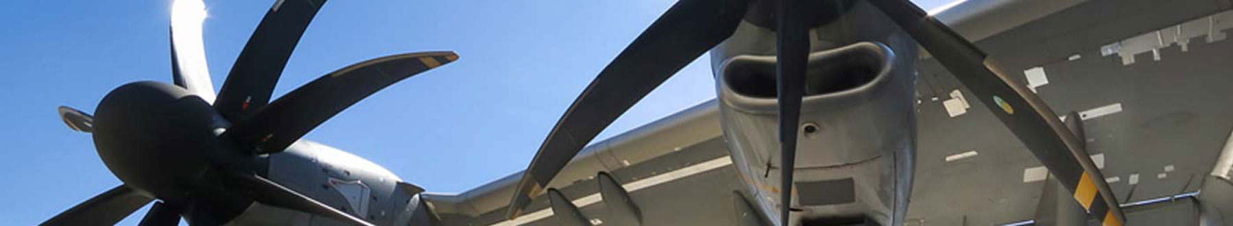 Looking up at the wing of a C-130 aircraft