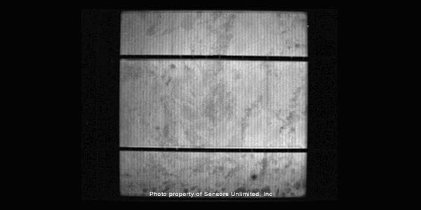 EL image of the same cell as above, taken with the InGaAs camera. Applied current to the cell electrodes was 1.5 A, and camera exposure time was 11 ms.